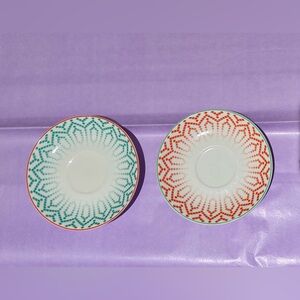 Mikasa Geometric Orange Green Tea Cup Saucer Set of 2 Ceramic